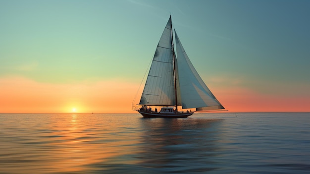 Sailing yacht in the sea at sunset generative AI