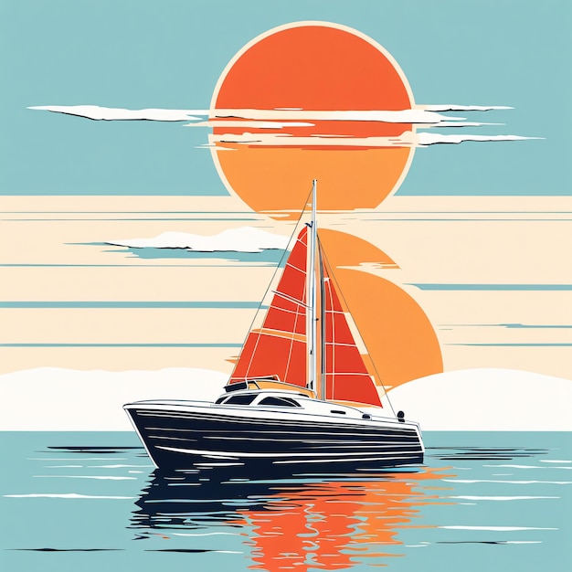 Foto yacht a vela sul mare al tramonto illustrazione in stile retro