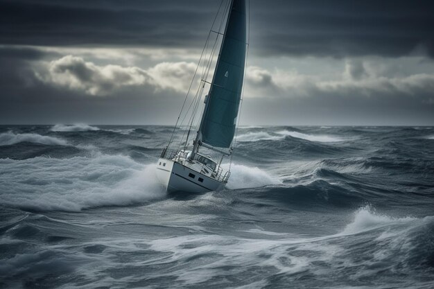 Photo sailing yacht in stormy seagenerative ai