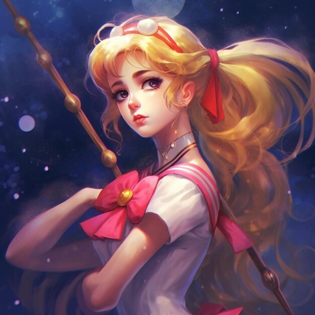 Sailor girl with a sword and a star in the background generative ai