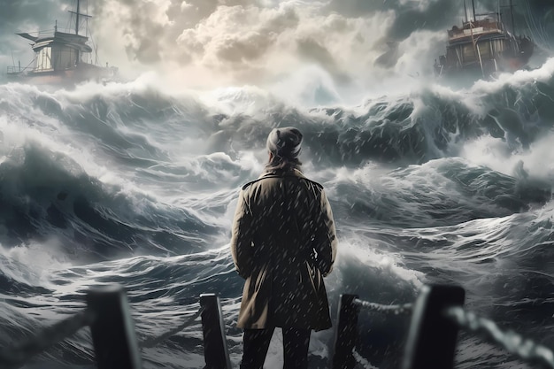 A sailor looking at a stormy sea