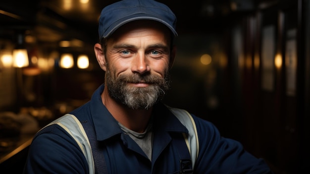 Sailor in a shirt with a nautical cap