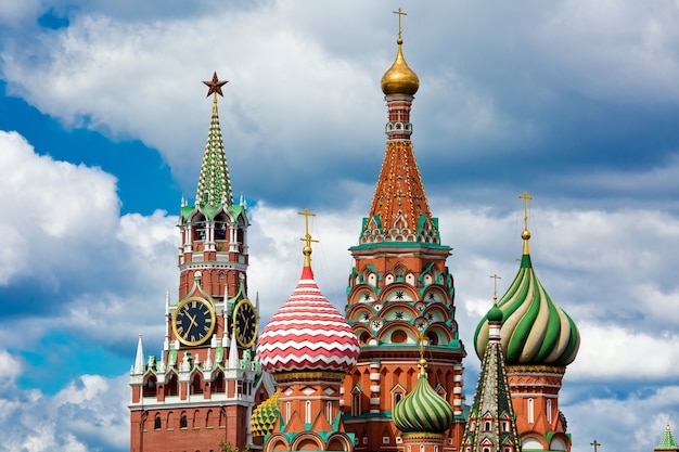 Saint basil church against the blue sky in moscow