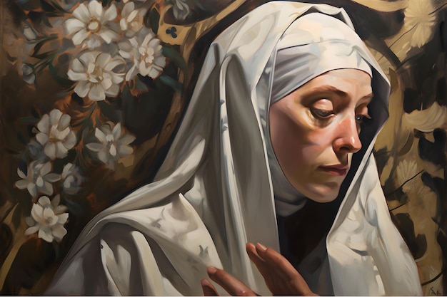 Святая Екатерина Сиенская, рисующая иллюстрацию Генератив Ай Святая Екатерина - известная католическая святая