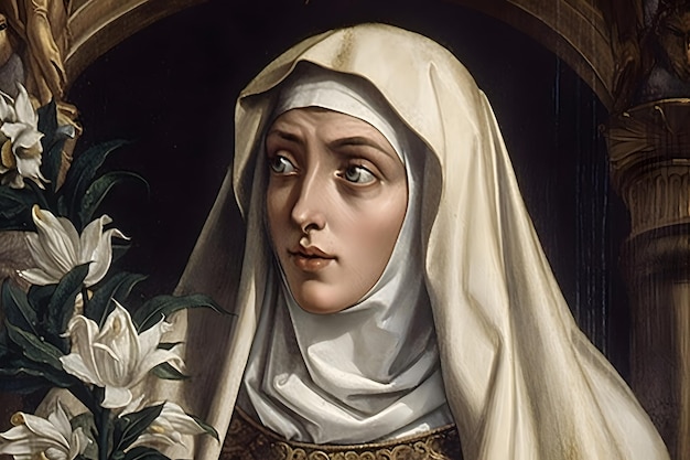 Святая Екатерина Сиенская, рисующая иллюстрацию Генератив Ай Святая Екатерина - известная католическая святая