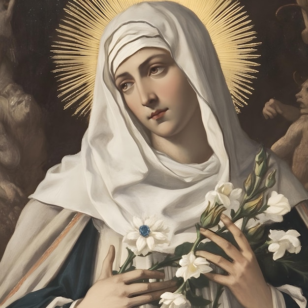 Saint Catherine of Siena painting illustration Generative Ai St Catherine is a famous catholic saint