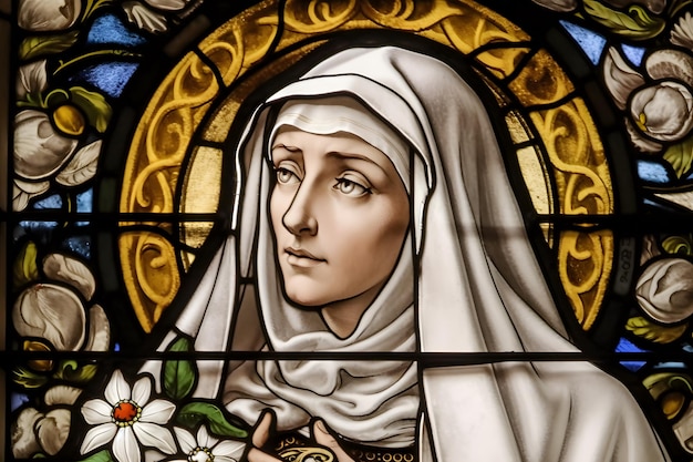 Saint Catherine of Siena stained glass illustration Generative Ai St Catherine is a famous catholic saint