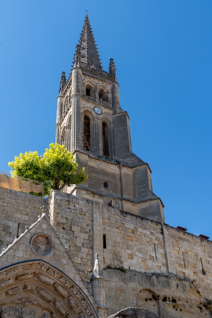 Saint Emilion unesco Monolithic Church street view in France