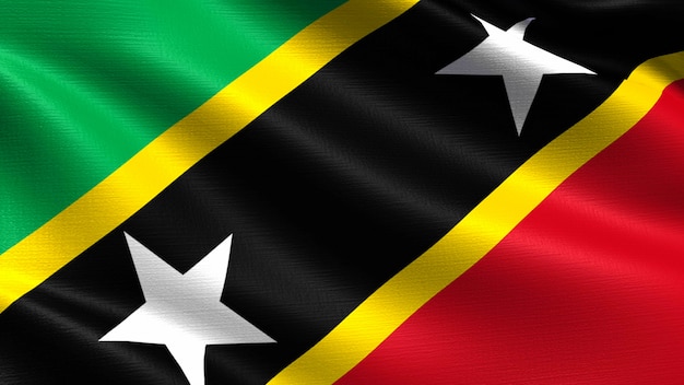 Saint Kitts and Nevis flag, with waving fabric texture