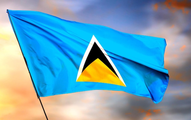 saint_lucia 3D zwaaiende vlag en wolk achtergrondafbeelding