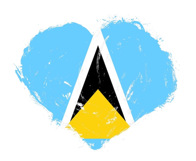 Saint lucia flag in stroke brush heart shape on white background