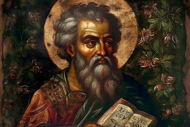 Saint matthias apostel van jezus christus gekleurde illustratie generatieve ai oude schilderstijl