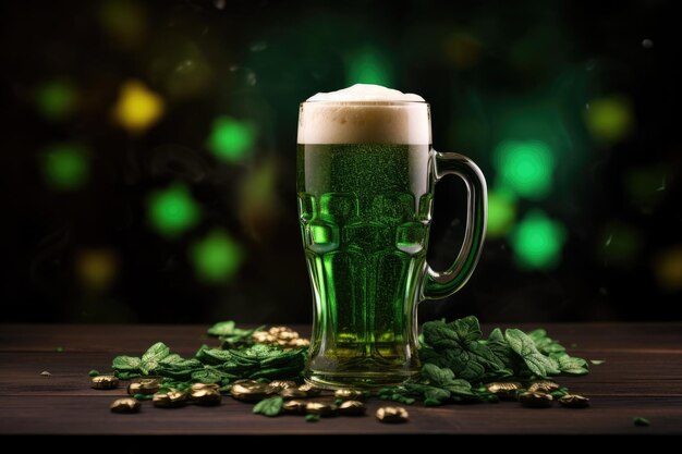 Saint Patrick groen bier met kruidnagel op donkere achtergrond Generatieve Ai