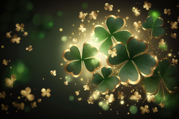 Saint Patrick's Day groene en gouden klaver achtergrond met Bokeh.