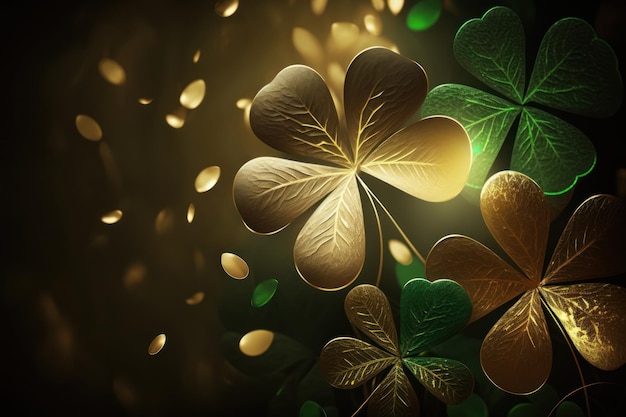 Saint Patrick's Day groene en gouden klaver achtergrond met Bokeh.