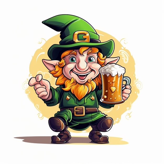 Saint Patricks Day elf kabouter met biermok glas bier Generatieve ai