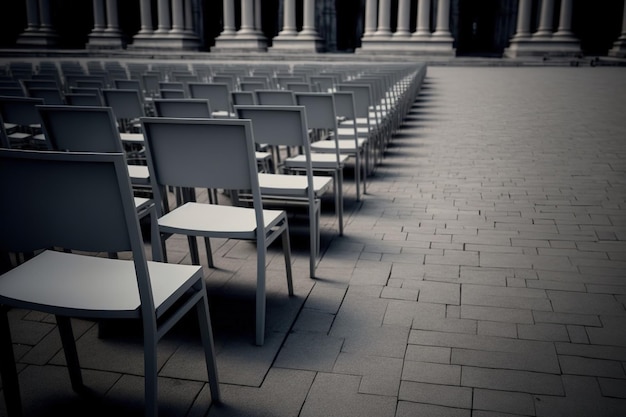 In Saint Peter Square Empty Gray Plastic Chairs Are Arranged in a Row