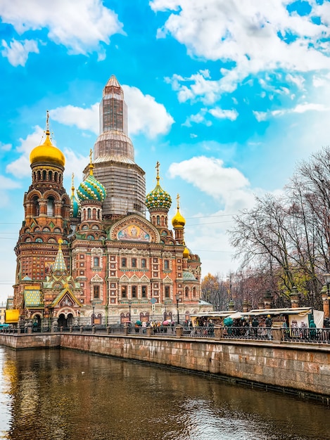 Saint Petersburg, Russia - November 03, 2019: Gribobedov's Canal. Cathedral of the Savior on Spilled Blood. Saint Petersburg. Russia.