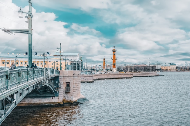 Saint Petersburg, Russia - November 05, 2019: Drawbridge Palace Bridge in day time. Saint Petersburg. Russia.