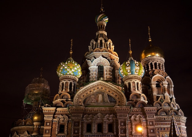 Saint Petersburg, Russia, Orthodox Church "Spas na Krovi". Night.