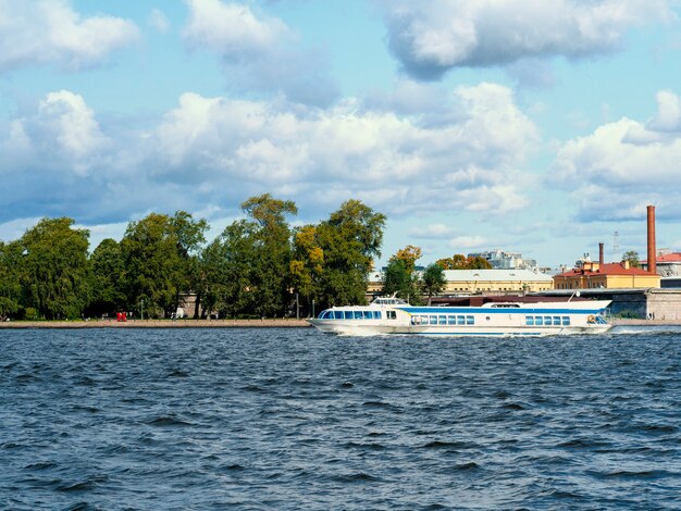 Saint-Petersburg Speed boat taxi sailing on the river Neva