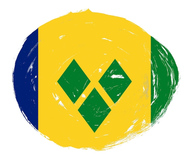 Saint vincent and the grenadines flag painted on a distressed white stroke brush background