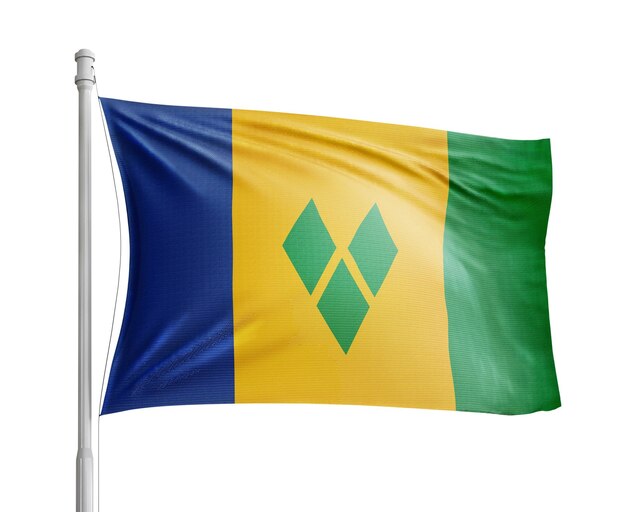 Photo saint vincent and the grenadines flag pole on white background