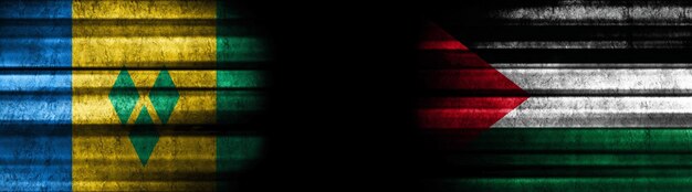 Флаги Сент-Винсента и Гренадин и Палестины на черном фоне