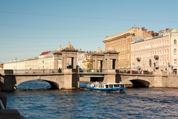 SAINTPETERSBURG RUSSIA Lomonosov Bridge across the Fontanka River in St Petersburg Russia