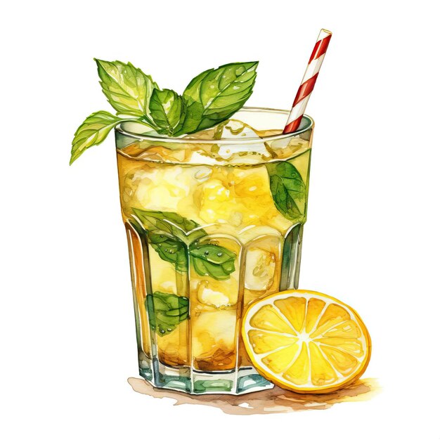 Photo sakerinha brazilian drink hand drawn watercolor illustration