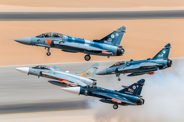 BAHRAIN SAKHIR AIRBASE 9 월 UAE Mirage 2000 전투기의 비행 전시 및 비행 쇼는 바레인 Sakhir Airbase에서 국제 항공 쇼를 전시합니다.