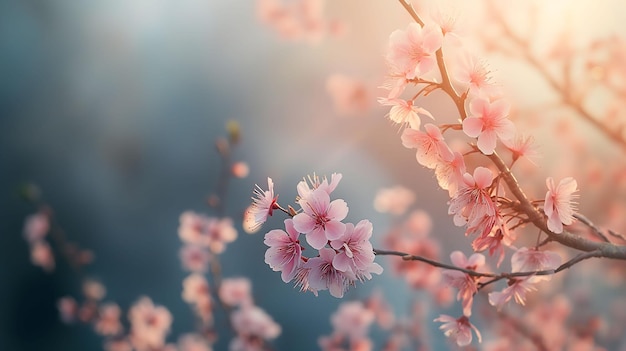 Foto sakura bloemen in het zonlicht met bloei seizoen achtergrond