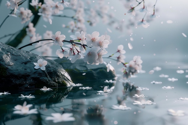 Sakura blossoms falling in a zen garden octane ren