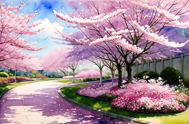 さくら 春の桜 日本の Ai が生成した水彩画の春の風景