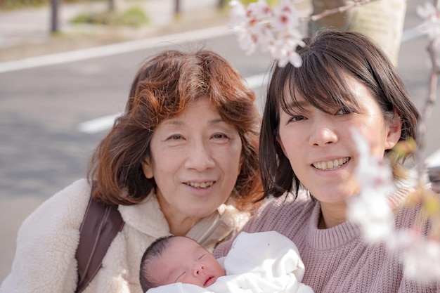 Sakura en drie generaties ouders en kinderen