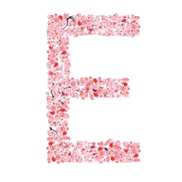 Sakura Flower Alphabet. Letter E