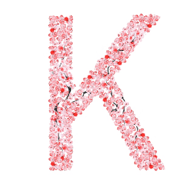 Alfabeto di fiori di sakura. lettera k