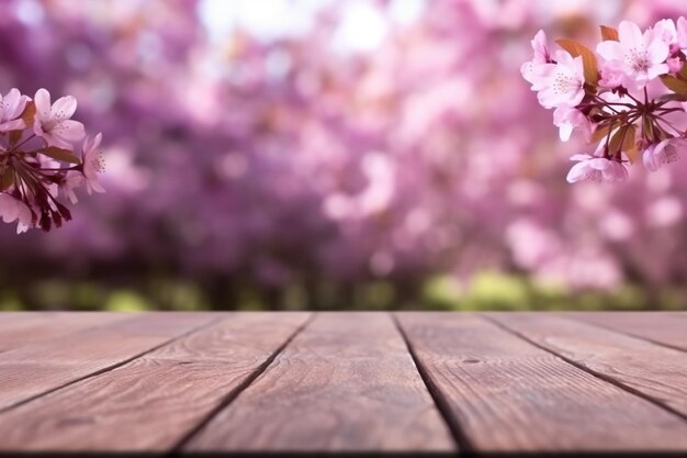 Sakura Flower Park Achtergrond Mockup op lege houten tafel Product Display Template Gemaakt met Gen