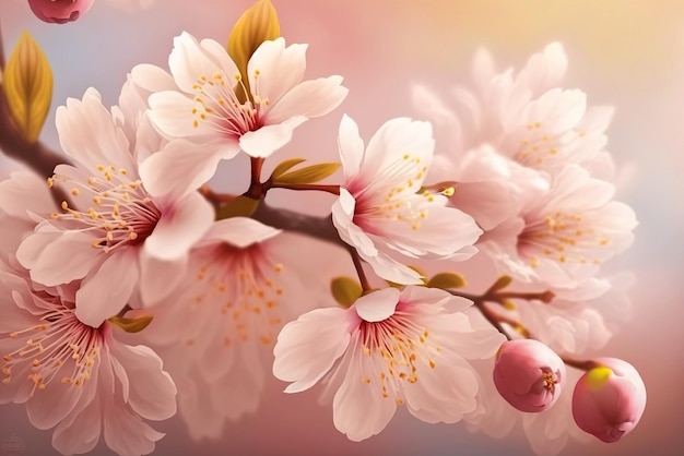 봄 생성 AI의 사쿠라 꽃 배경 분홍색 벚꽃