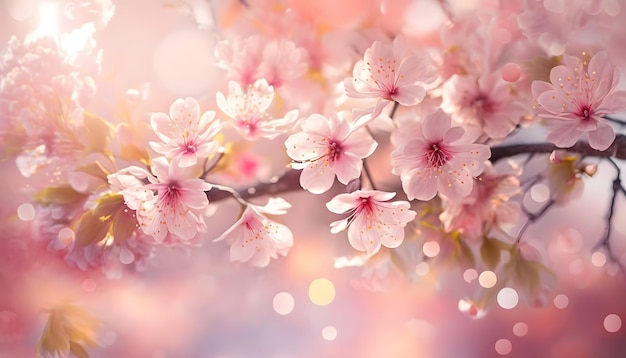 Sakura flowers background pink cherry blossom in spring generative AI