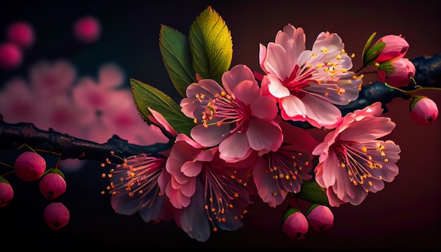 피는 사쿠라 꽃 아름다운 분홍색 벚꽃 Generative AIxA