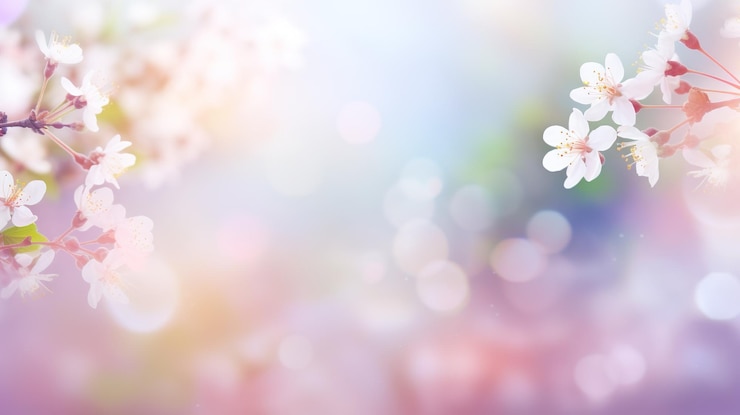 Photo 春の背景に桜の花と花びらが飛ぶ