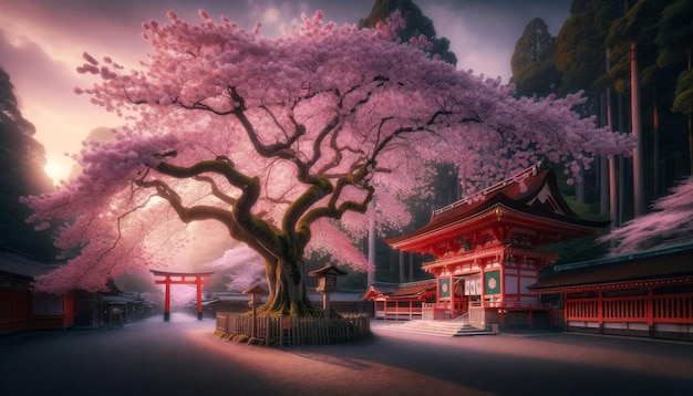 日本の神社近くのサキュラ