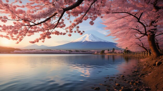 Sakura Serenity Fujis Majesty Framed by Natures Fleeting Spring Grandeur