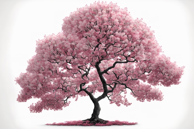 Sakura tree in bloom in pink on a white background