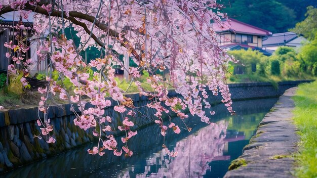 Sakura tree and canal in japan