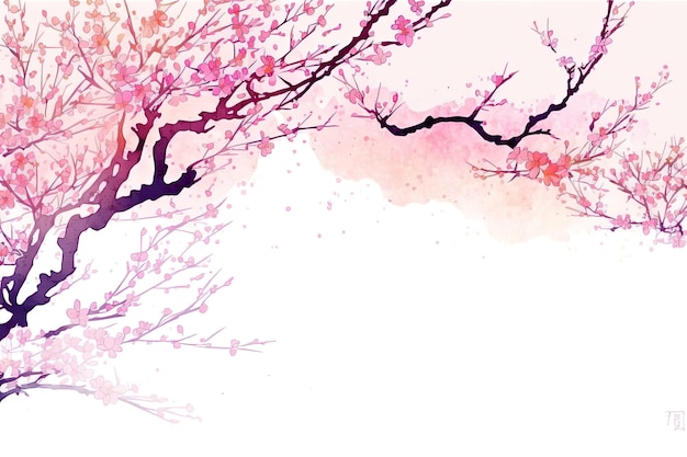 Sakura Tree Header Border in Watercolor Style