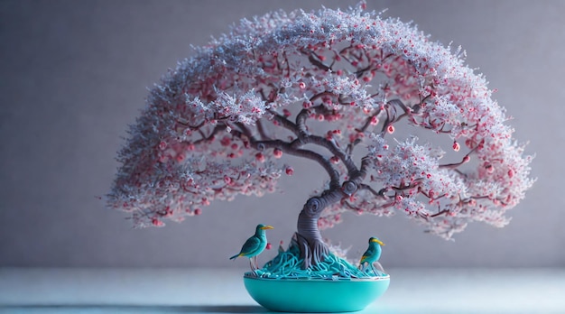 Sakura Tree in Quilled Paper Art Pink and Tosca Color