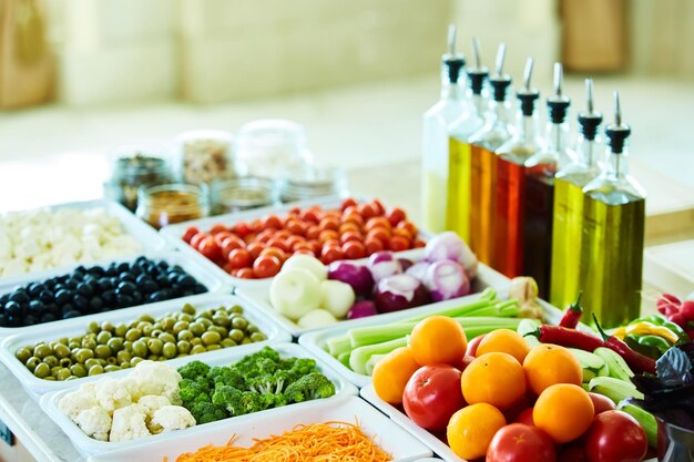 Salad bar with vegetables in the restaurant healthy food