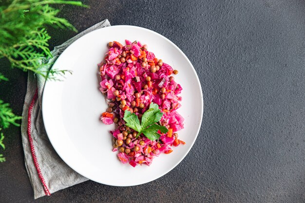 Salad beetroot beet vegetables vinaigrette meal snack on the table copy space food background